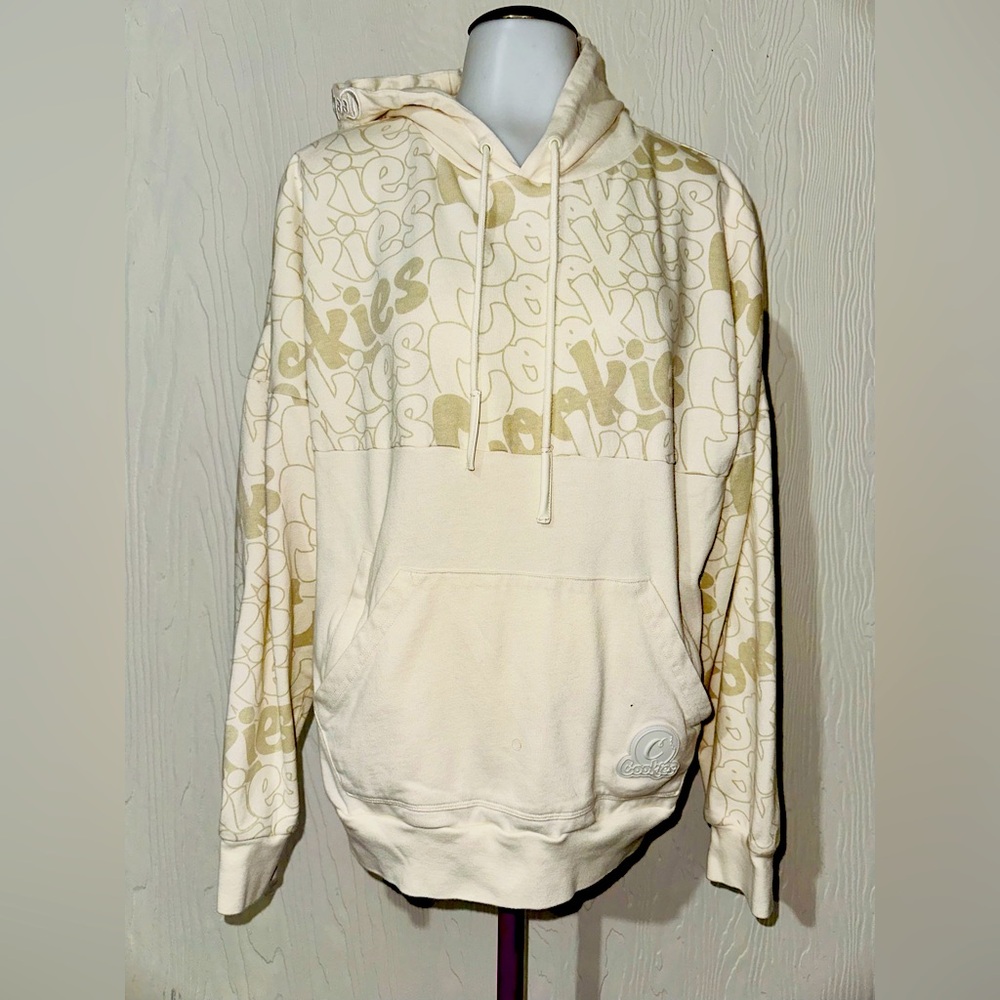 Cookies Pullover Hoodie Ivory Cream Pockets Medium